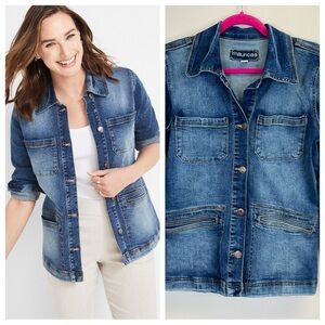 Maurices S Dark Blue Cinched Back Jean Jacket Denim Western Classic Casual Boho